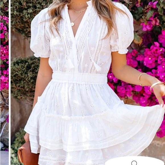 New revolve white Ruffle Cotton Eyelet Mini Dress - Picture 3 of 7
